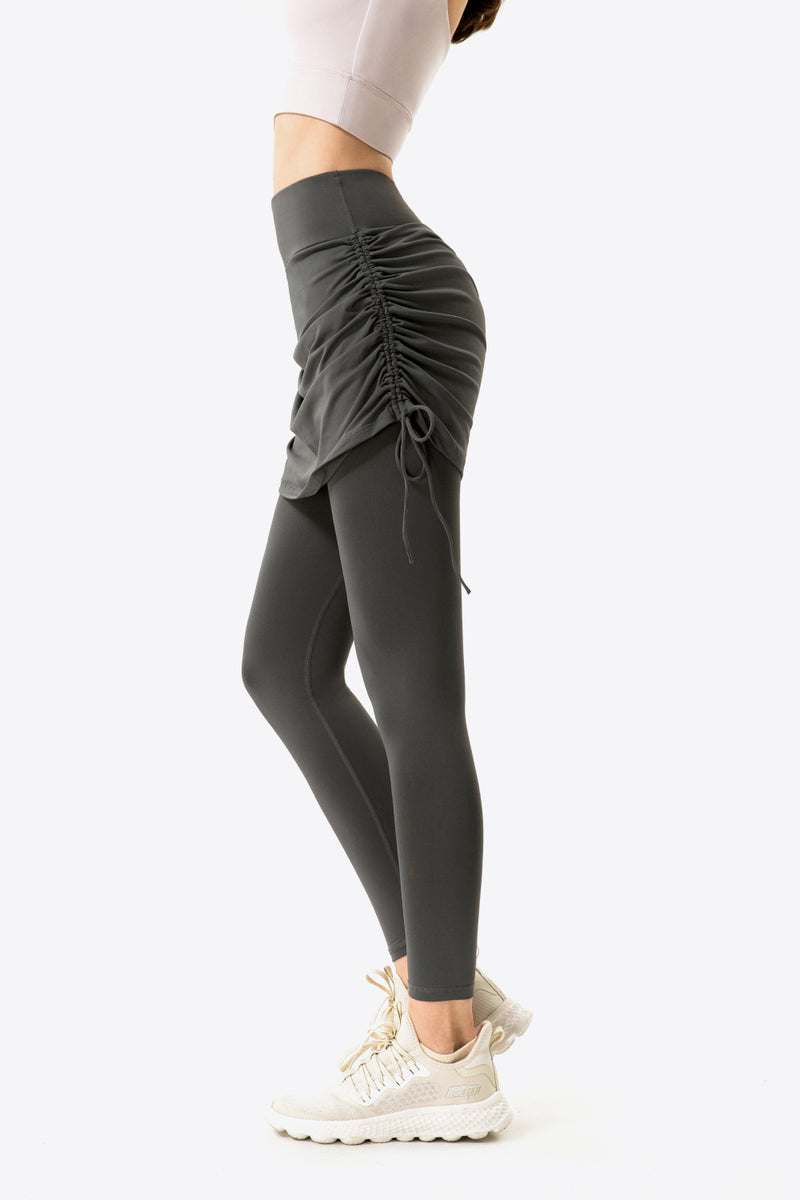 Legging de yoga froncé à fausses couches avec cordon de serrage