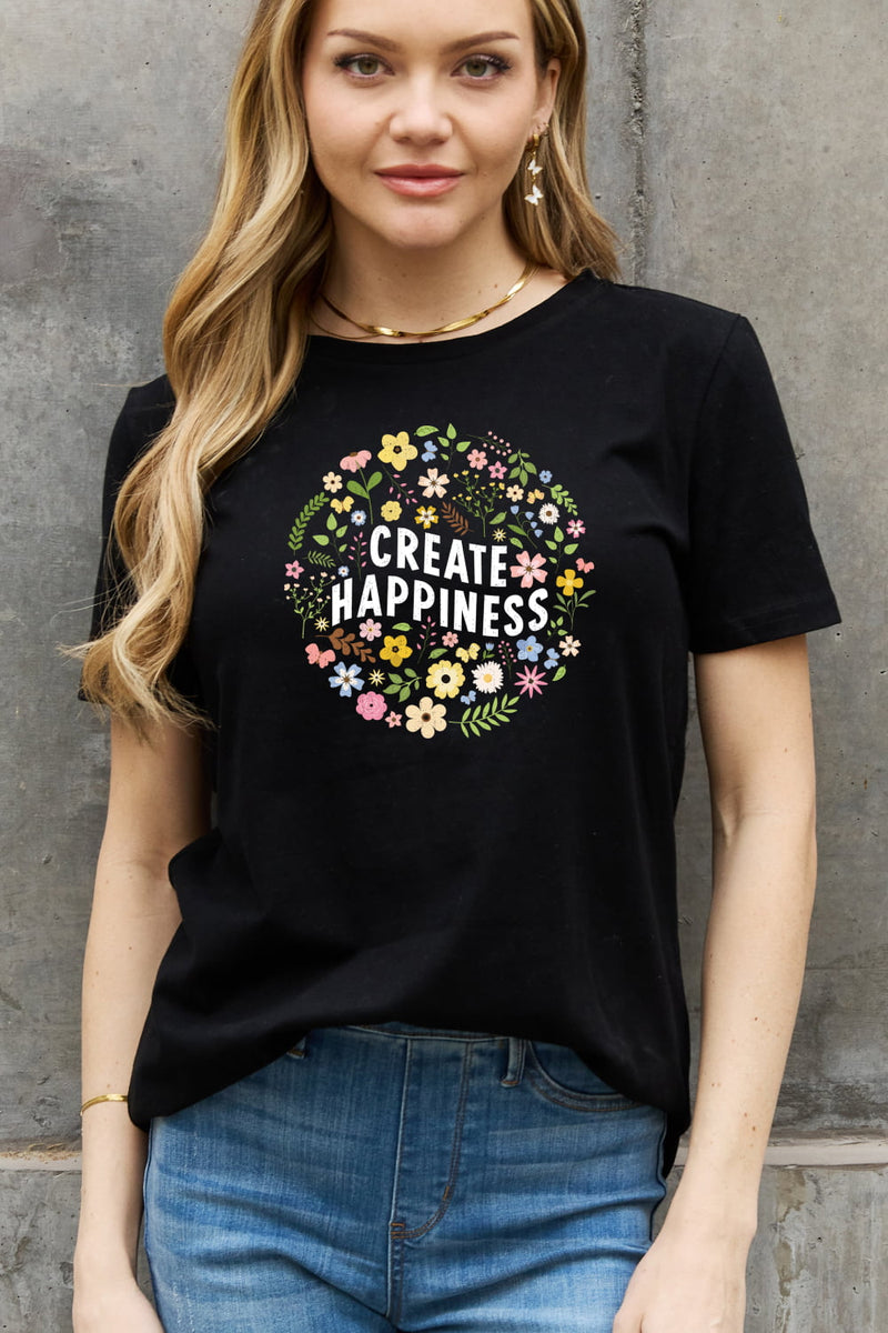 Camiseta de algodón con estampado CREATE HAPPINESS de tamaño completo de Simply Love