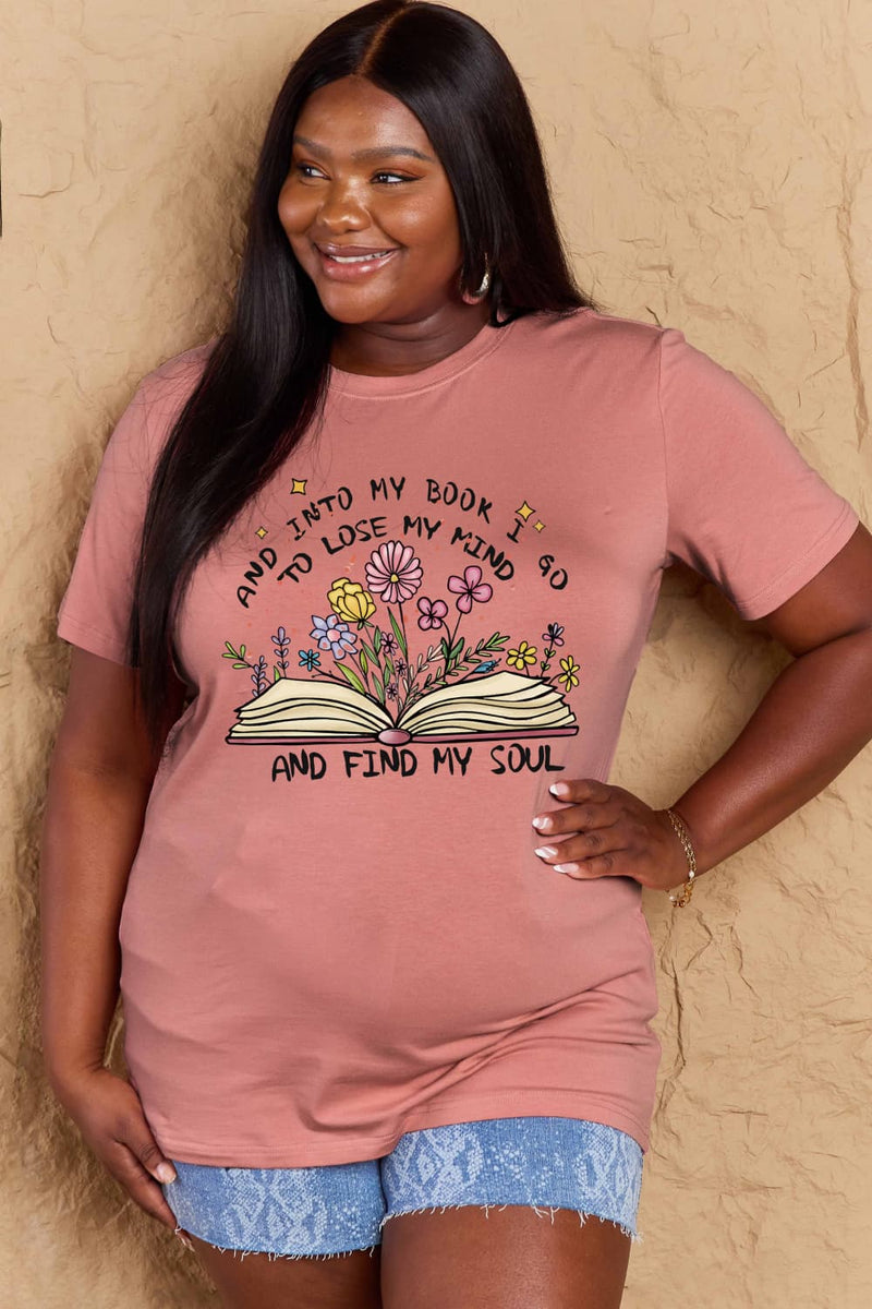 T-shirt en coton avec motif livre et fleur en taille réelle Simply Love