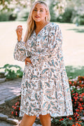 Vestido de manga abullonada con estampado de cachemira de talla grande