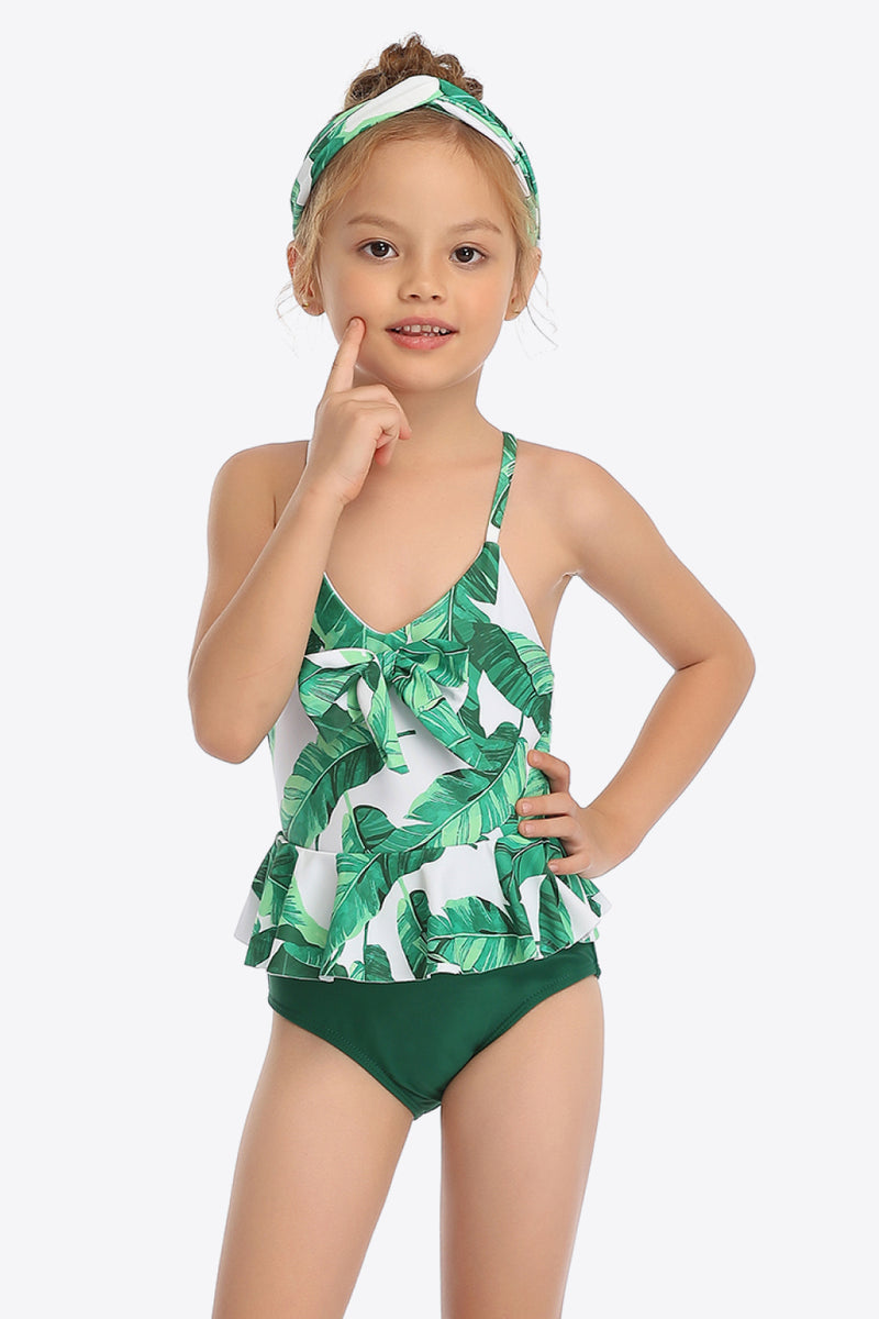 Printed Bow Detail Ruffled One-Piece Swimsuit
