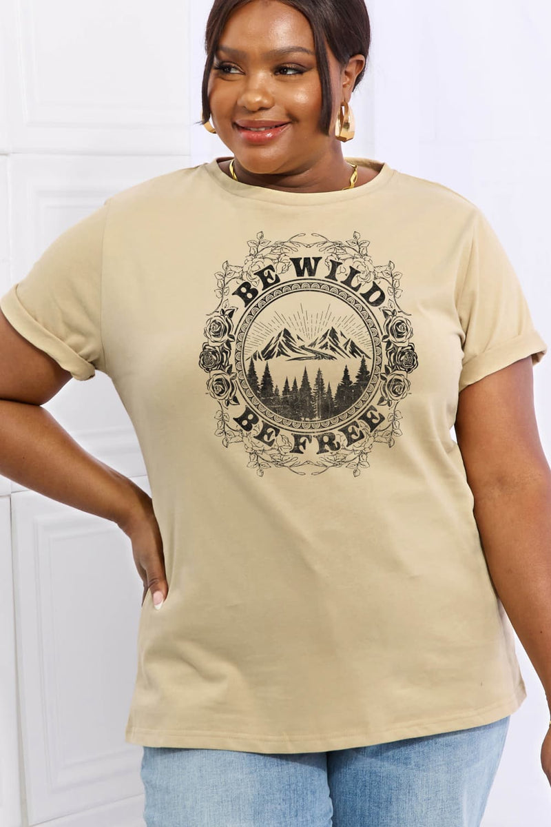 Camiseta de algodón con estampado BE WILD BE FREE de tamaño completo de Simply Love