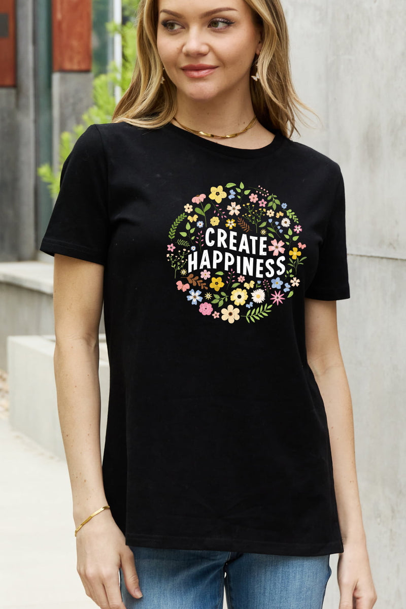 Camiseta de algodón con estampado CREATE HAPPINESS de tamaño completo de Simply Love