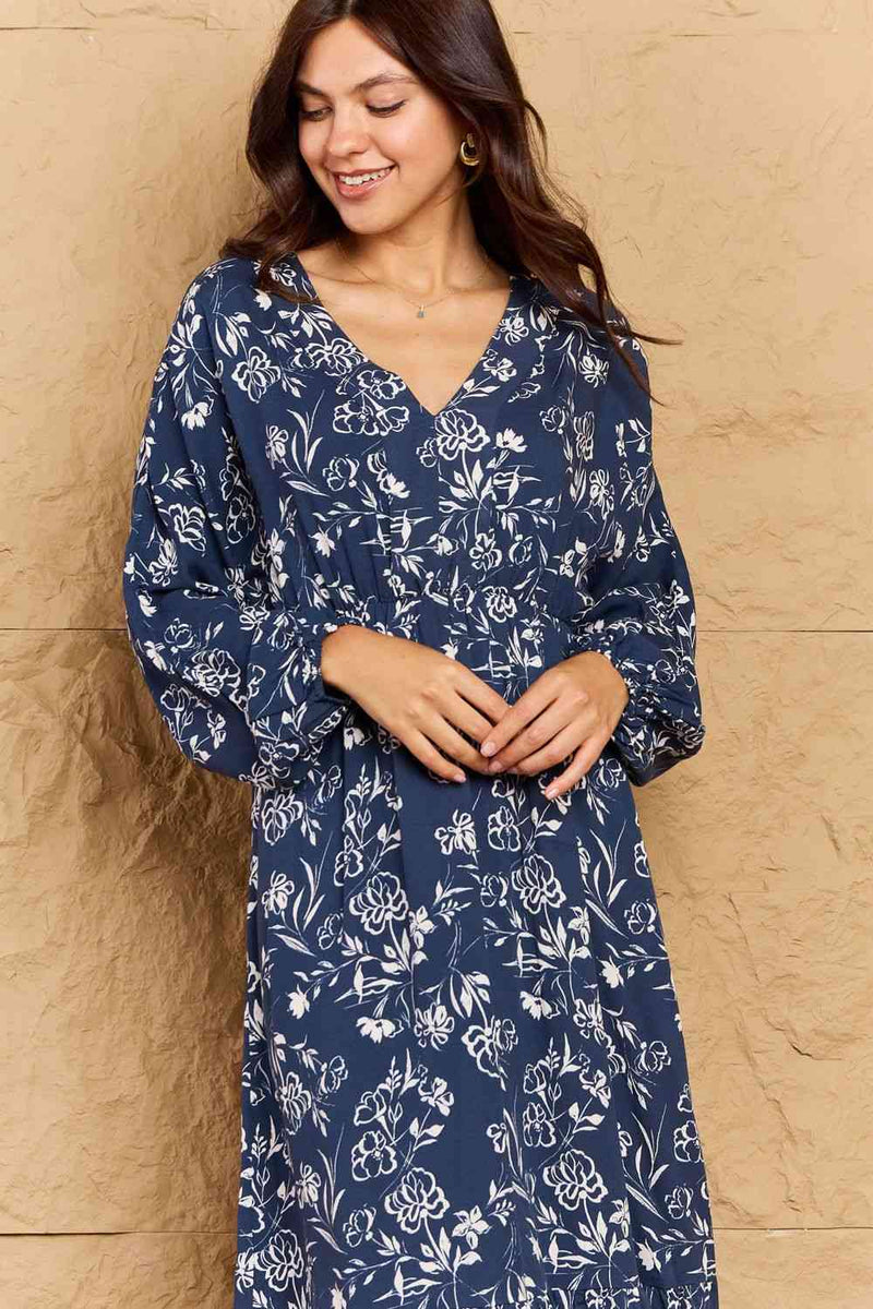 HEYSON Night Out Vestido midi floral con manga globo y tamaño completo