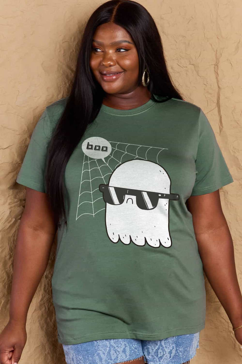 T-shirt en coton graphique BOO pleine taille Simply Love