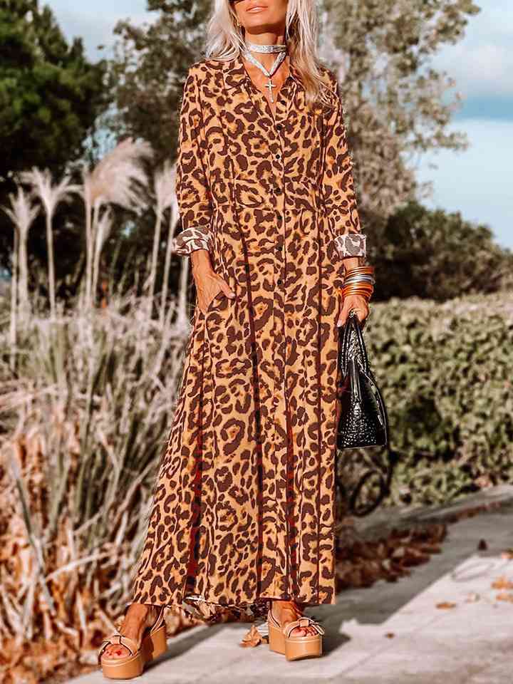 Robe longue boutonnée léopard