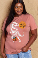 Camiseta de algodón con estampado de esqueleto de dinosaurio de tamaño completo de Simply Love