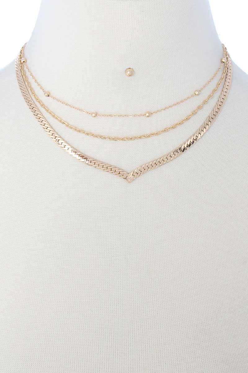 3 Layered Metal Chain Multi Necklace - AM APPAREL