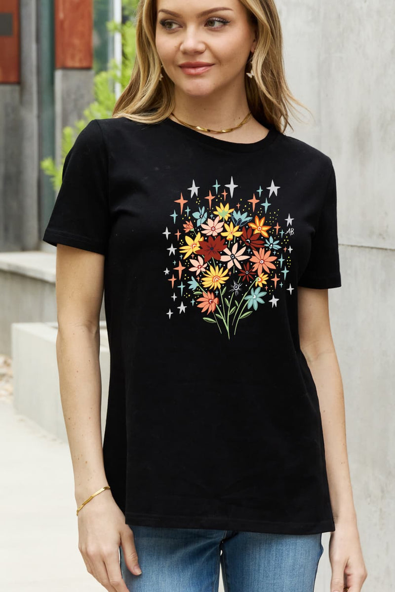 Camiseta de algodón con estampado floral de talla grande de Simply Love