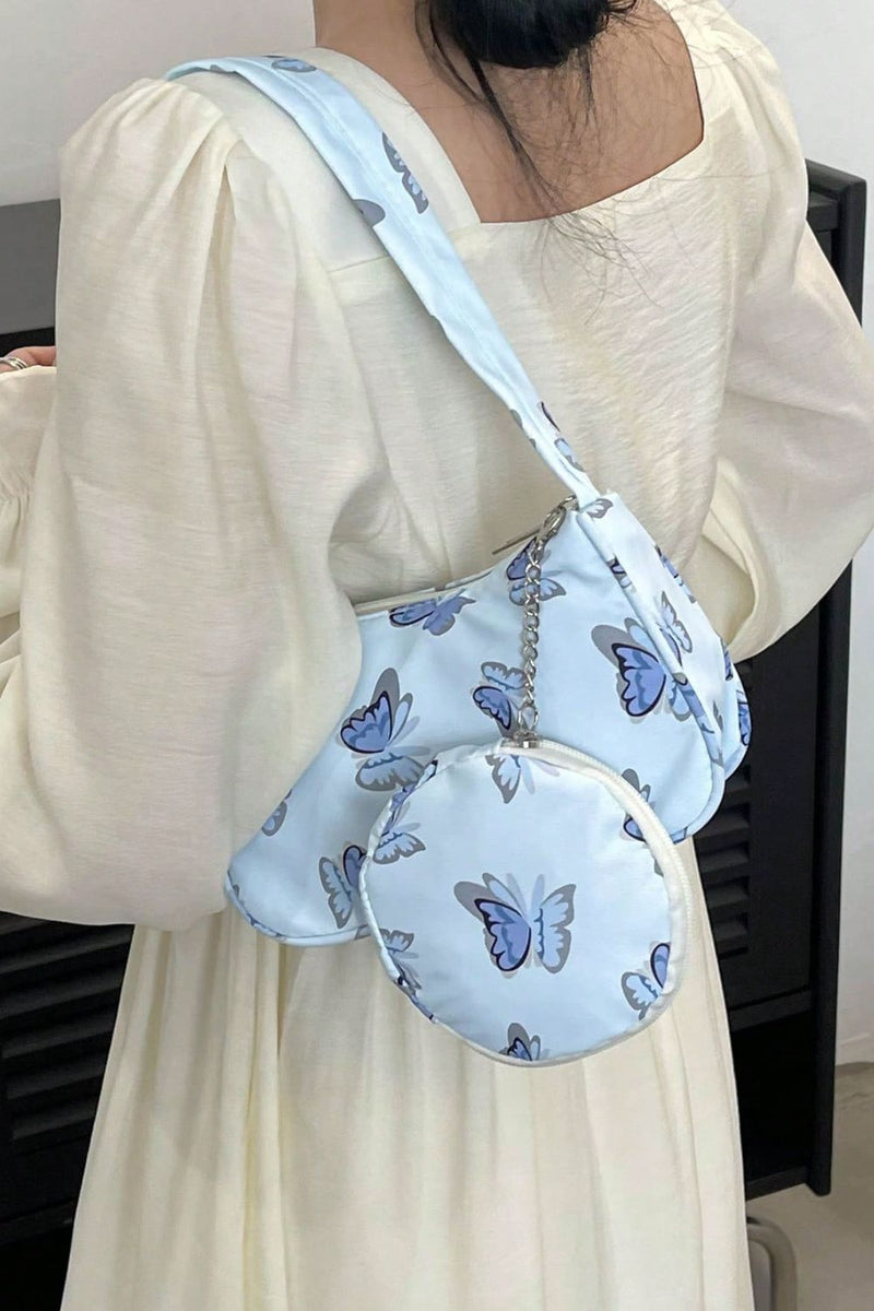 Sac à bandoulière imprimé papillon avec sac à main