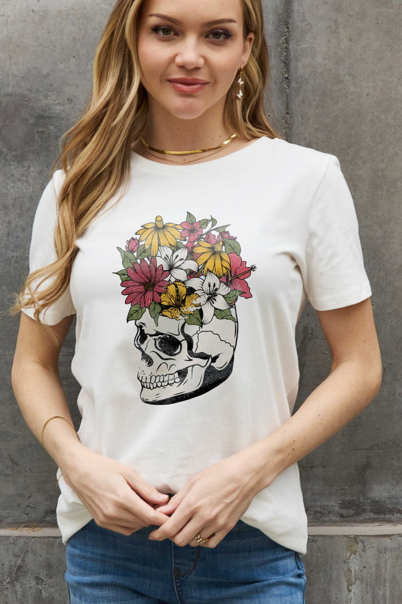 T-shirt en coton avec image de crâne pleine taille Simply Love