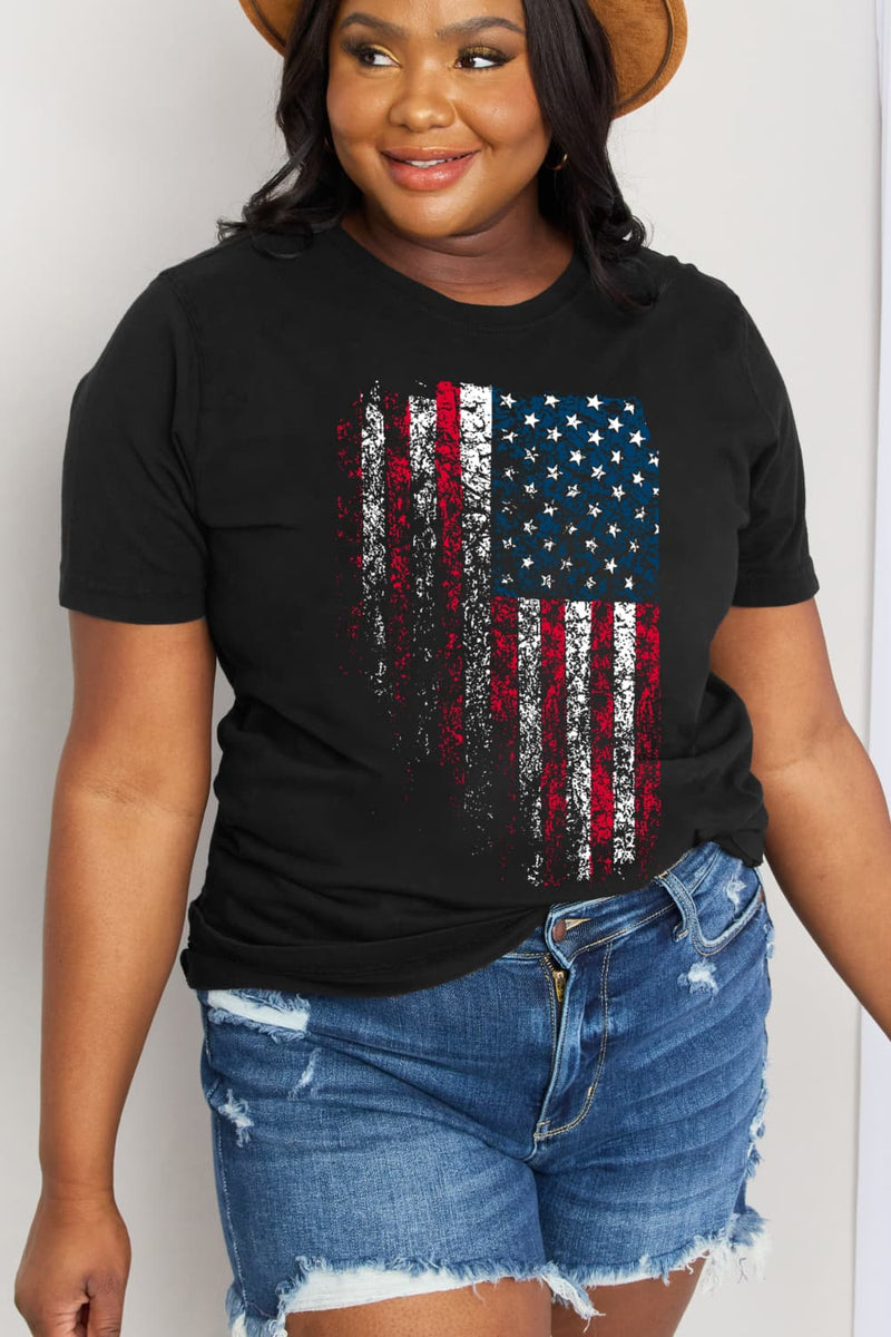 Simply Love T-shirt en coton avec motif drapeau américain pleine taille