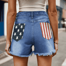 Short en denim usé avec drapeau américain