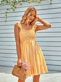 Striped Smocked Ruffle-Shoulder Sleeveless Dress