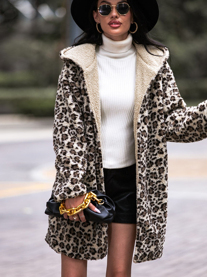 Manteau à capuche léopard avec poches