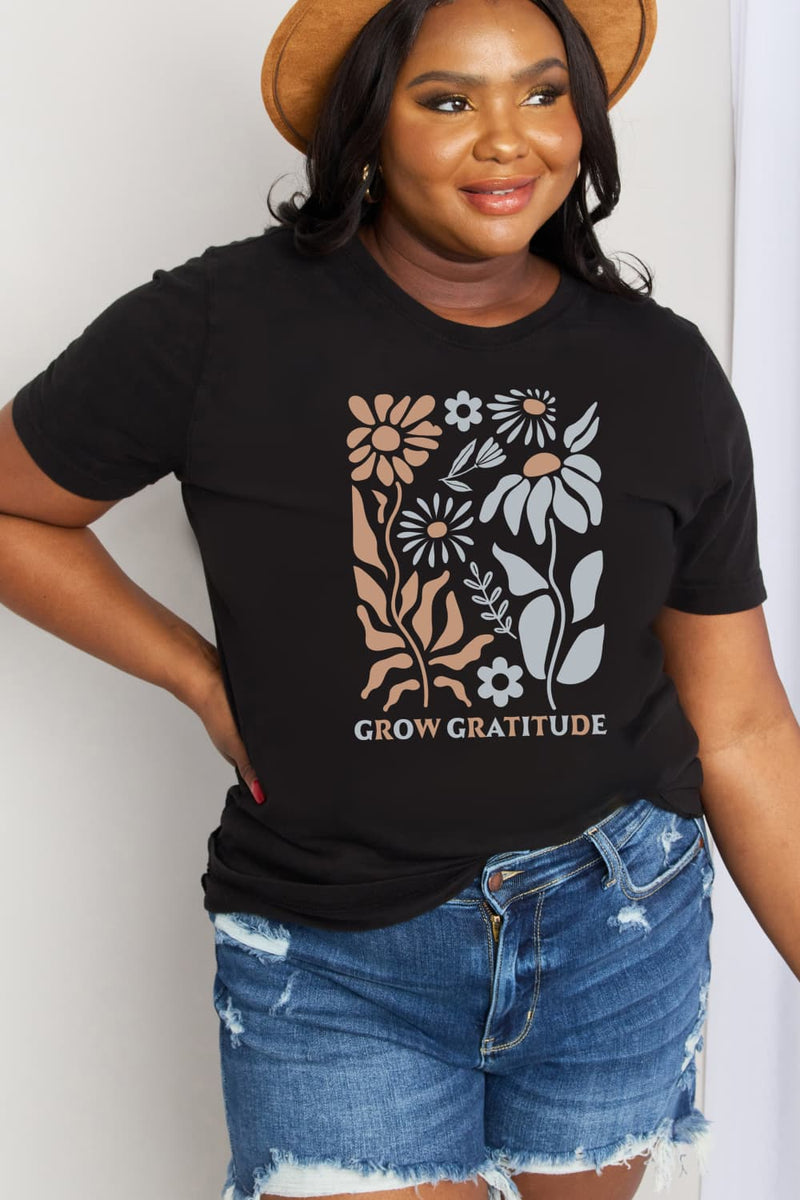 Camiseta de algodón con gráfico GROW GRATITUDE de tamaño completo de Simply Love