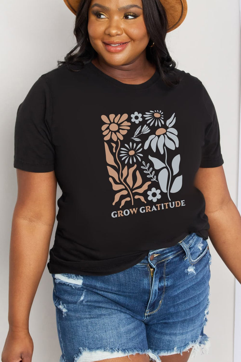 Camiseta de algodón con gráfico GROW GRATITUDE de tamaño completo de Simply Love