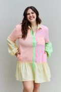 Davi &amp; Dani Flying Colors Robe chemise à manches longues color block pleine taille