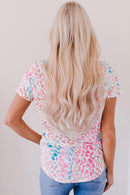 Camiseta de manga corta con cuello en V de leopardo