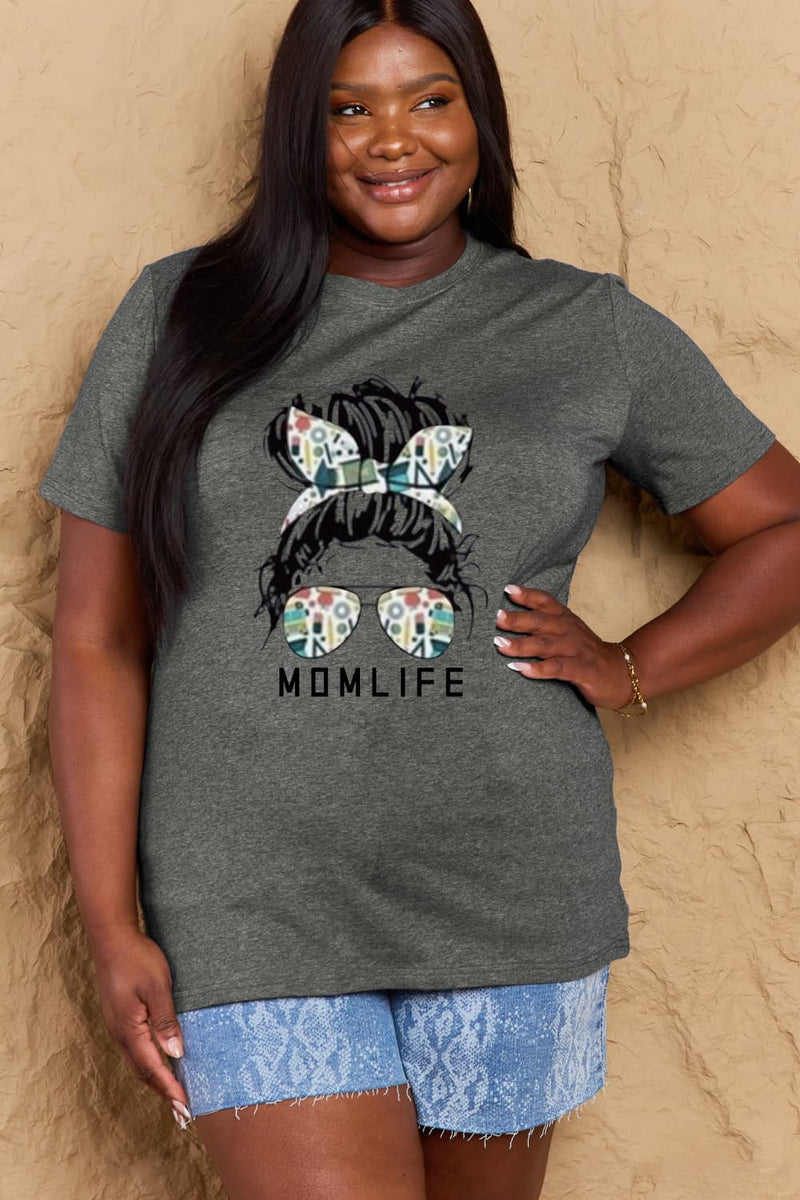 Camiseta de algodón con gráfico MOM LIFE de tamaño completo de Simply Love