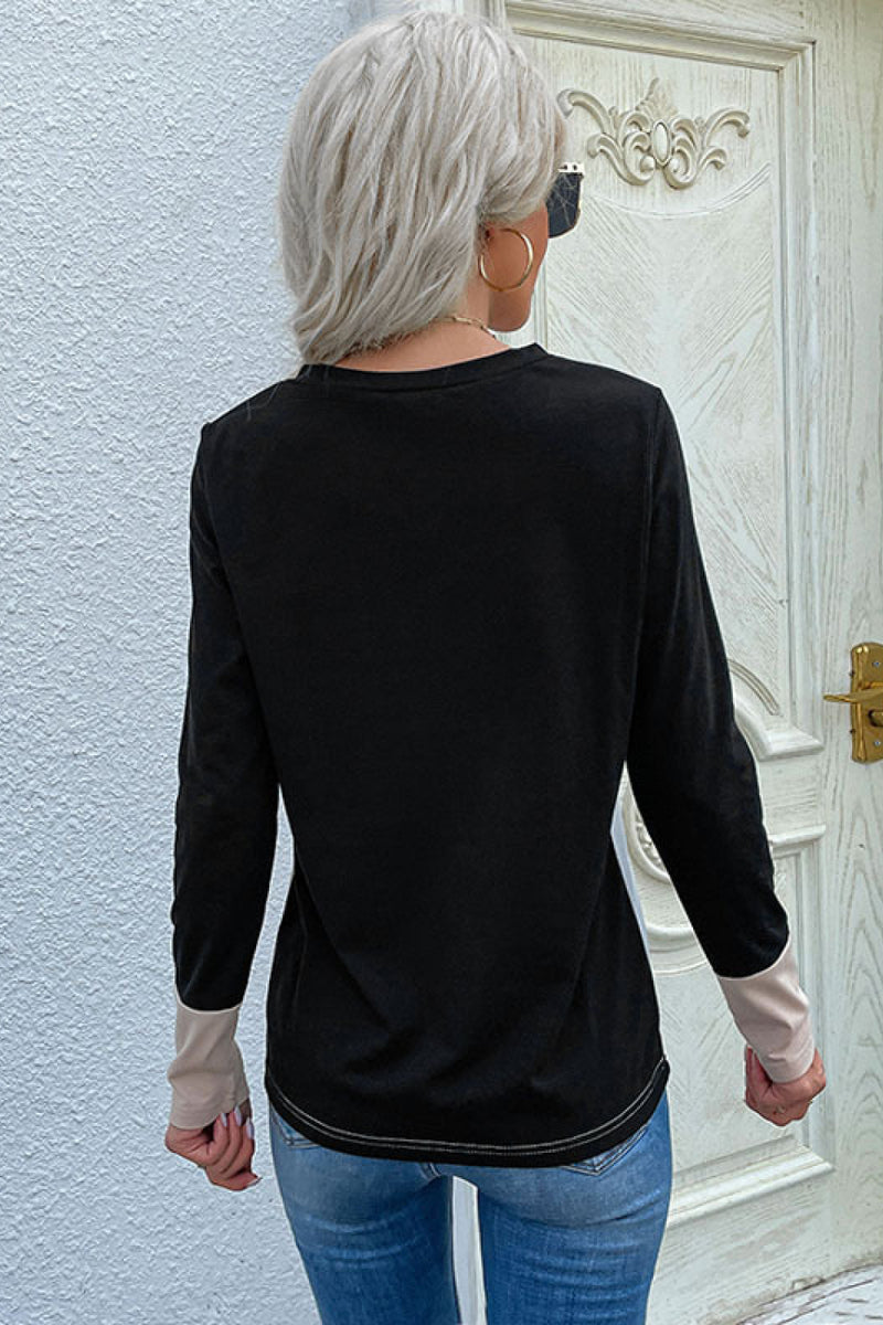 Camiseta de manga larga empalmada con bolsillo