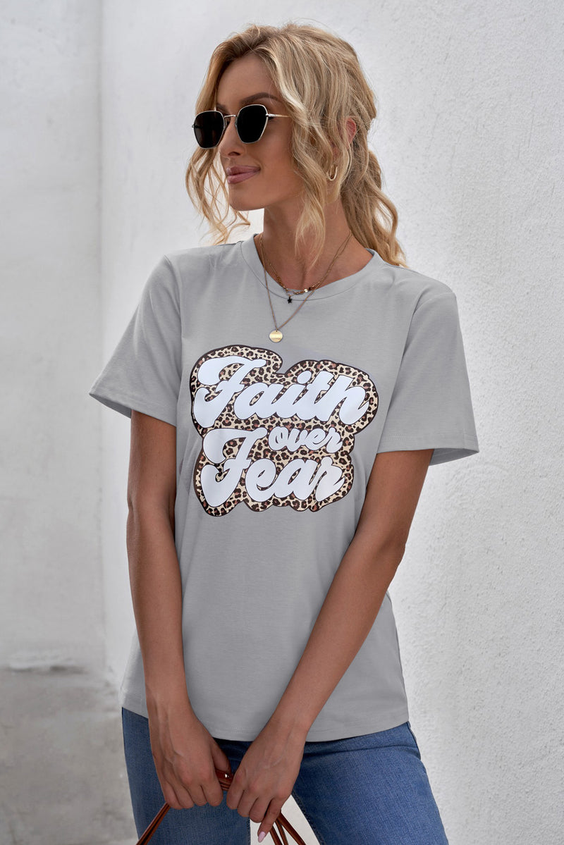 FAITH OVER FEAR T-shirt graphique à col rond
