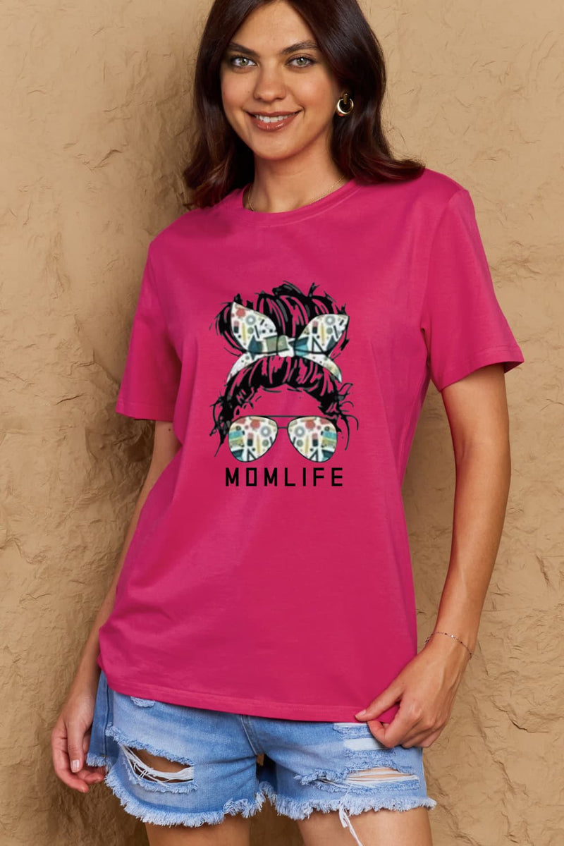 Camiseta de algodón con gráfico MOM LIFE de tamaño completo de Simply Love