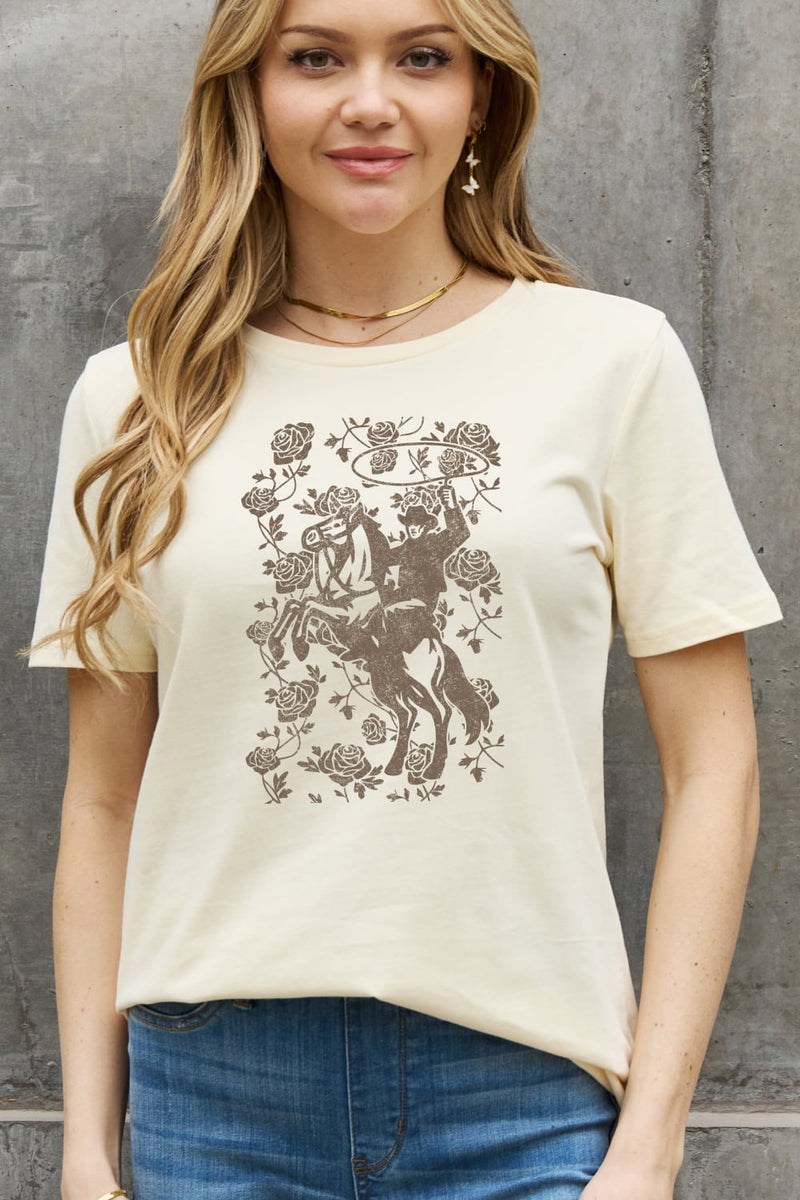 Camiseta de algodón con estampado vaquero de tamaño completo de Simply Love