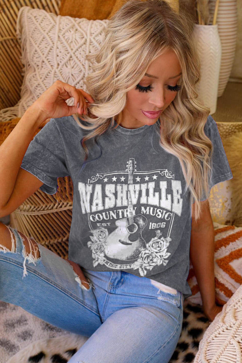 NASHVILLE COUNTRY MUSIC T-shirt graphique à col rond