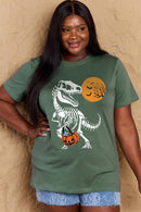 Camiseta de algodón con estampado de esqueleto de dinosaurio de tamaño completo de Simply Love