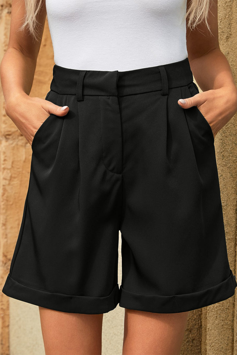 Shorts plisados ​​de cintura alta con bolsillos