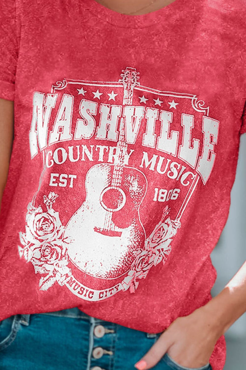 NASHVILLE COUNTRY MUSIC T-shirt graphique à col rond