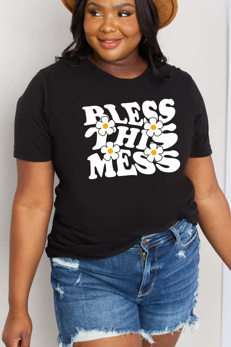 Camiseta de algodón con gráfico BLESS THIS MESS de tamaño completo de Simply Love