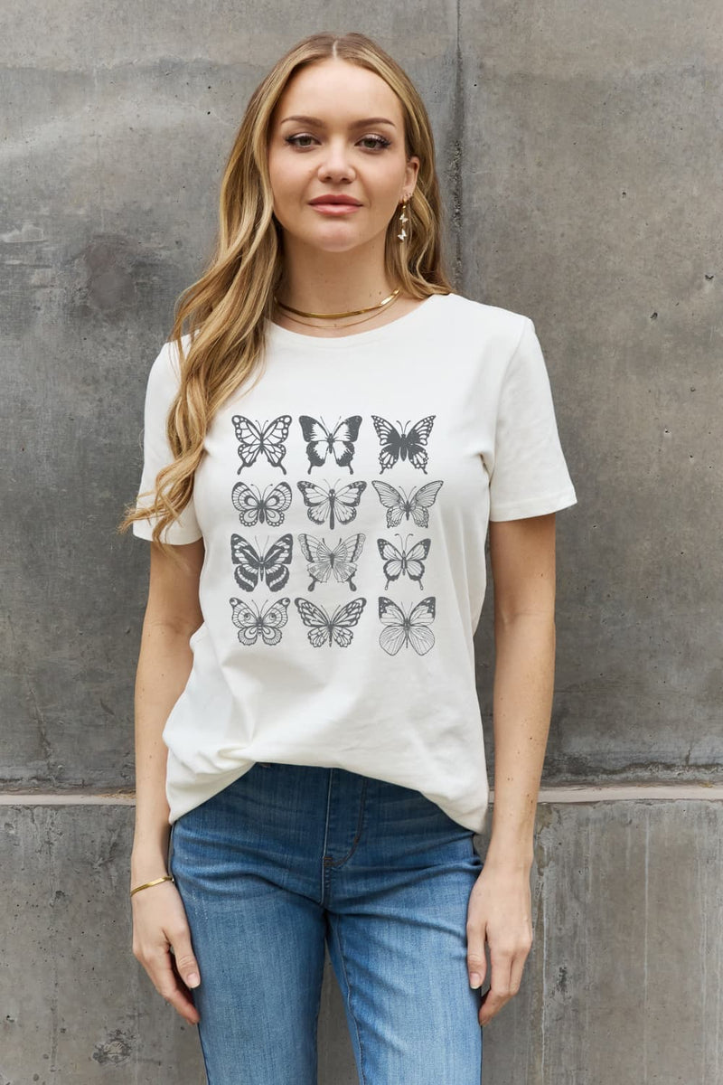 T-shirt en coton à motif papillon Simply Love