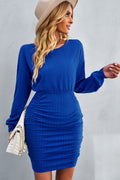Ruched Dropped Shoulder Textured Knit Dress