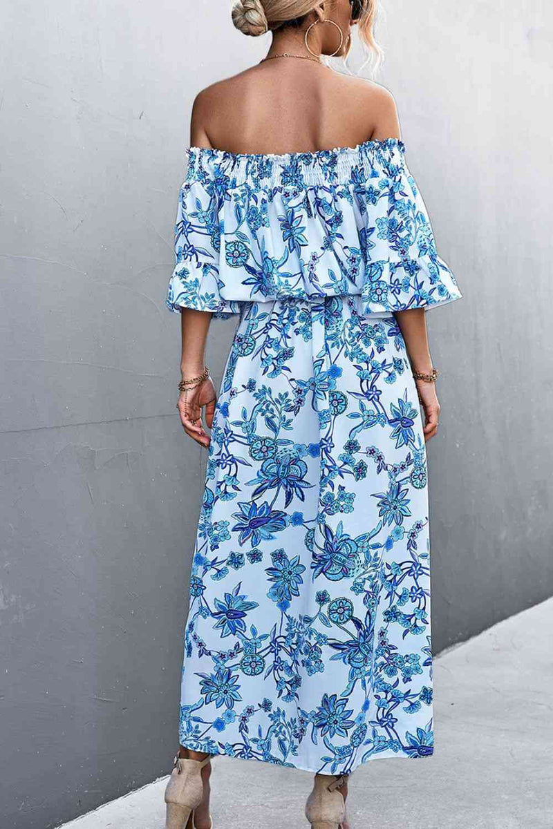 Floral Off-Shoulder Front Split Dress