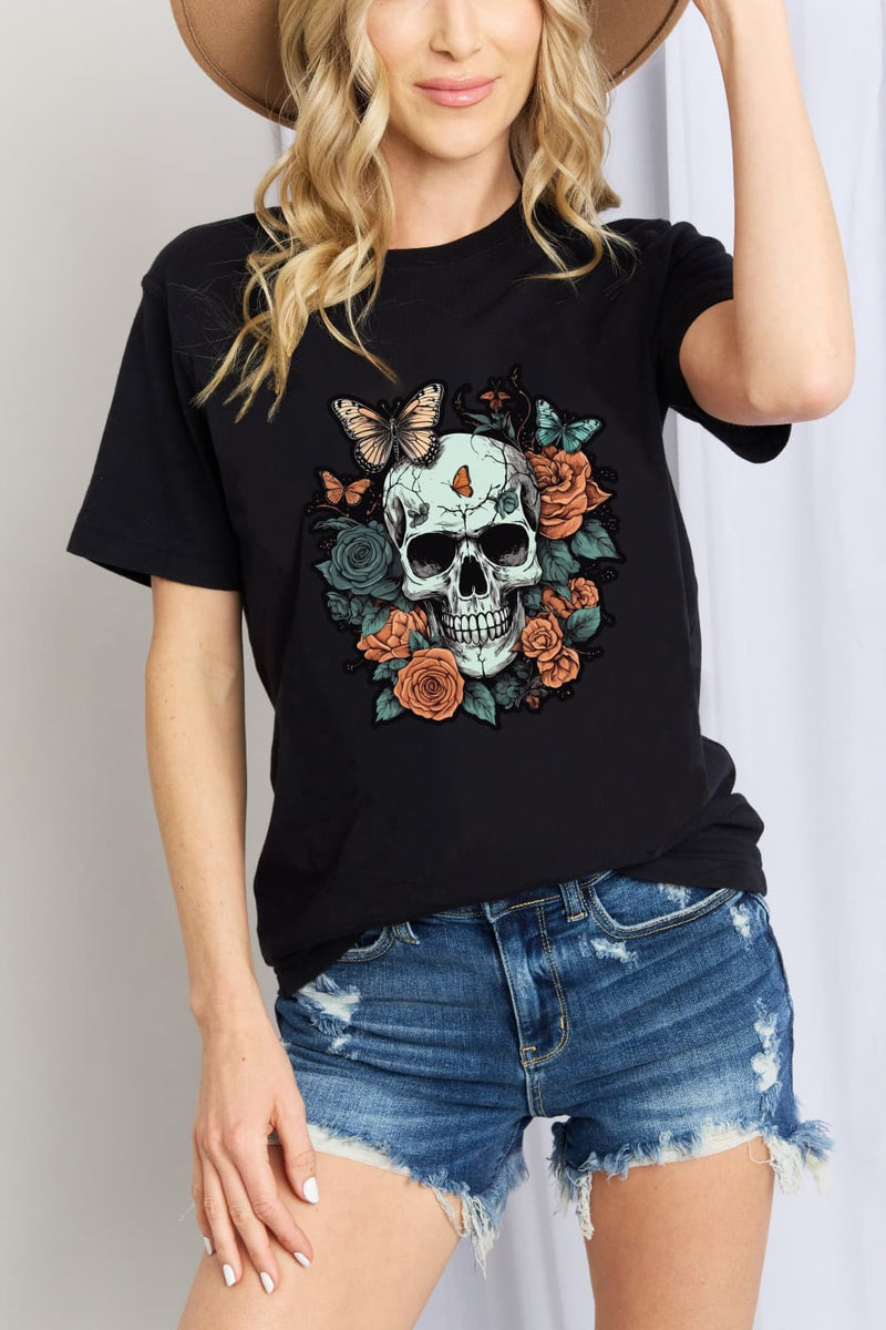 Simply Love Simply Love T-shirt en coton avec motif tête de mort pleine taille