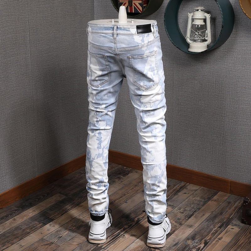 Men's Patchwork Distressed Slim Fit Jeans