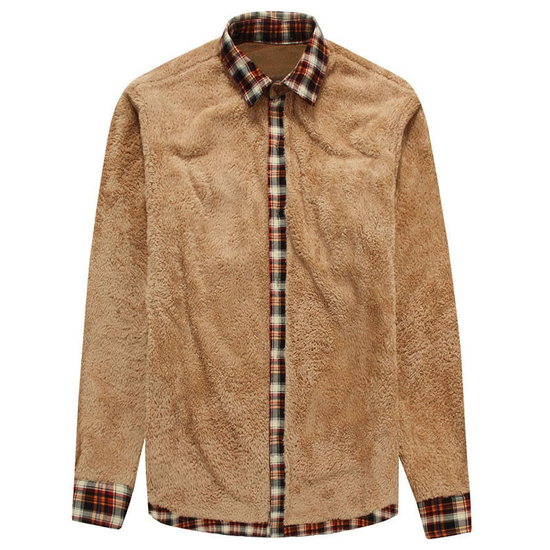 Men's Winter Warm Wool Plaid Cotton Shirt Jacket