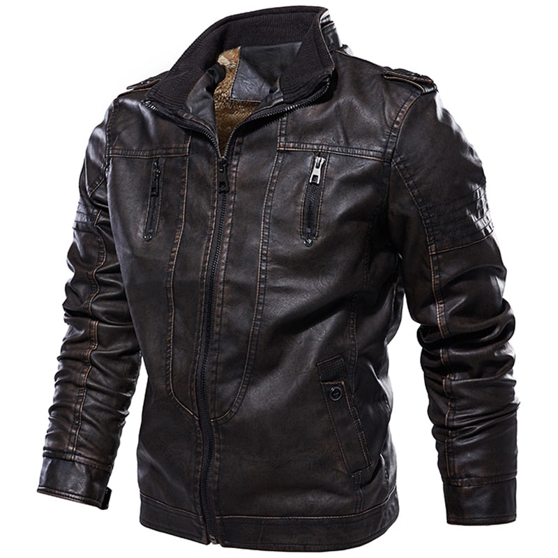 Men's Retro Fleece Interior PU Leather Jacket
