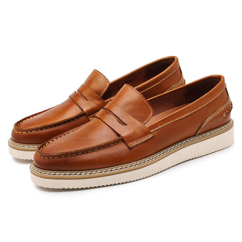 YOM Men's Breathable Cowhide Leather British Loafers