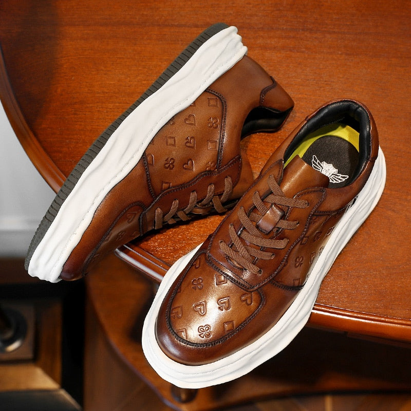 DESAI Men's Genuine Leather Thick Sole Sneakers