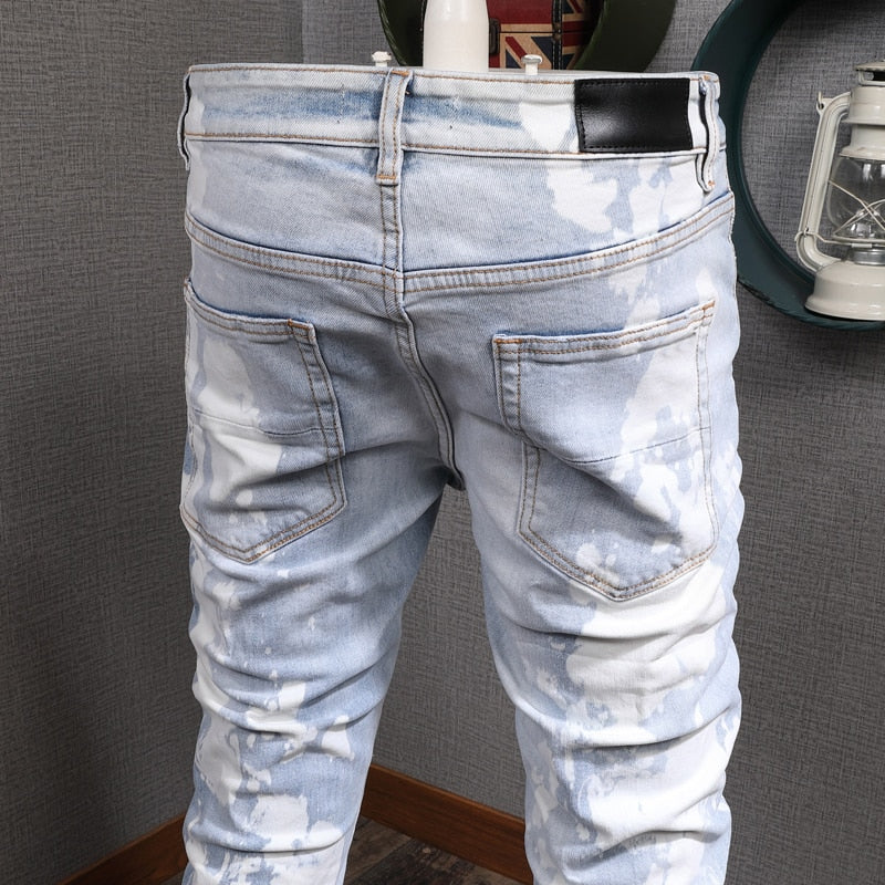 Jeans ajustados desgastados de patchwork para hombre