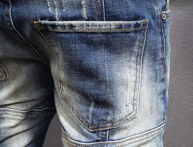 Jeans tendance en détresse pour hommes avec poche camouflage