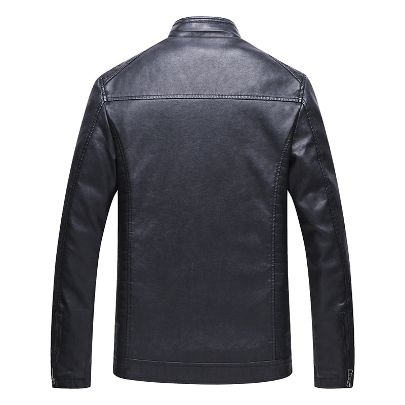 Men's Winter Fleece PU Leather Stand Collar Jacket