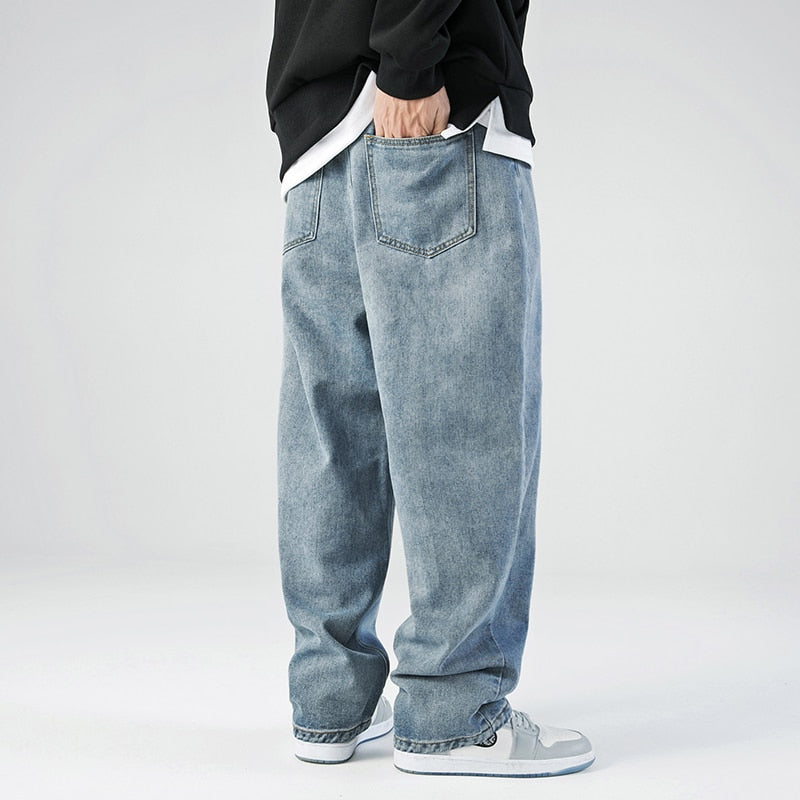 Jeans holgados coreanos de mezclilla para hombre