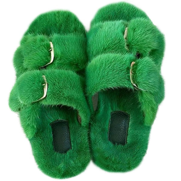 Women's Double Strapped Furry Fluffy Slippers