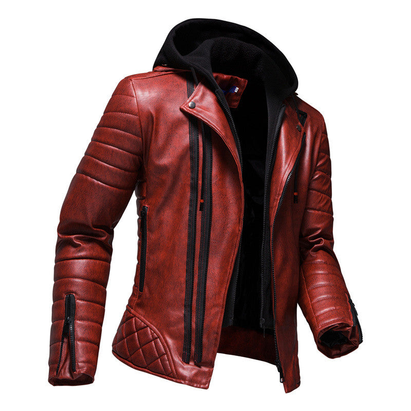 AYBER Men's Fashionista PU Faux Leather Hooded Jacket