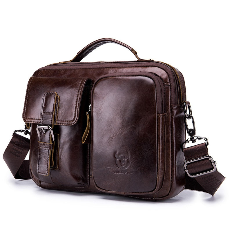 BULLCAPTAIN Men's Genuine Leather Crossbody Briefcase Bag