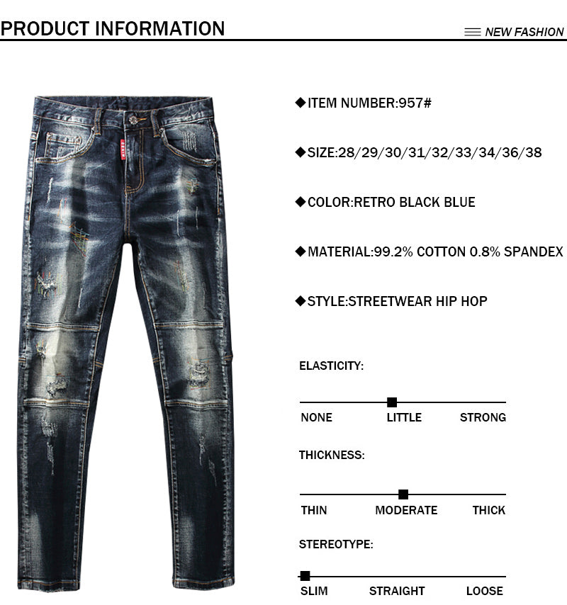 Jeans Streetwear Denim Punk Retro Distressed pour hommes
